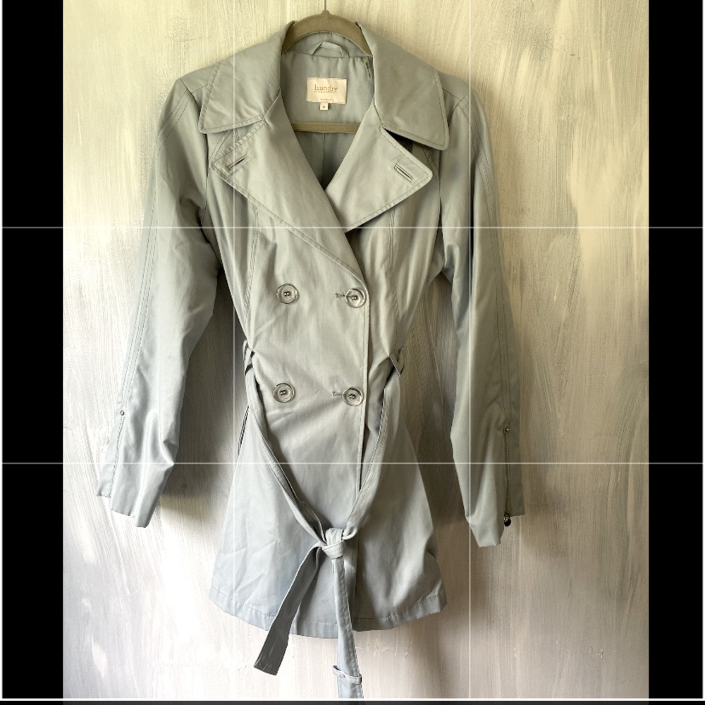Laundry by Shelli Segal Gray Blue Trench Coat Size M